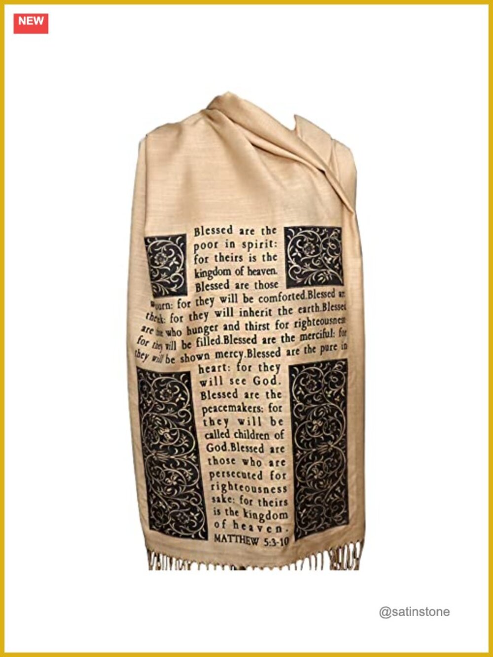 Acrylic Christian Bible Verse Scarf Psalm 23 & Beatitudes Inspirational Shawl